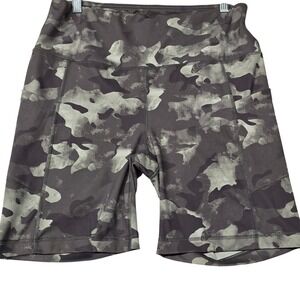 Yogalicious Lux Womens XL Camo Biker Shorts High Waist Side Pockets Grey‎ Green